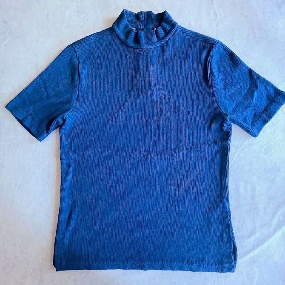 Hugo Boss Etelina Sweater Womens XS Blue High Neck Short Sleeve Pullover Top